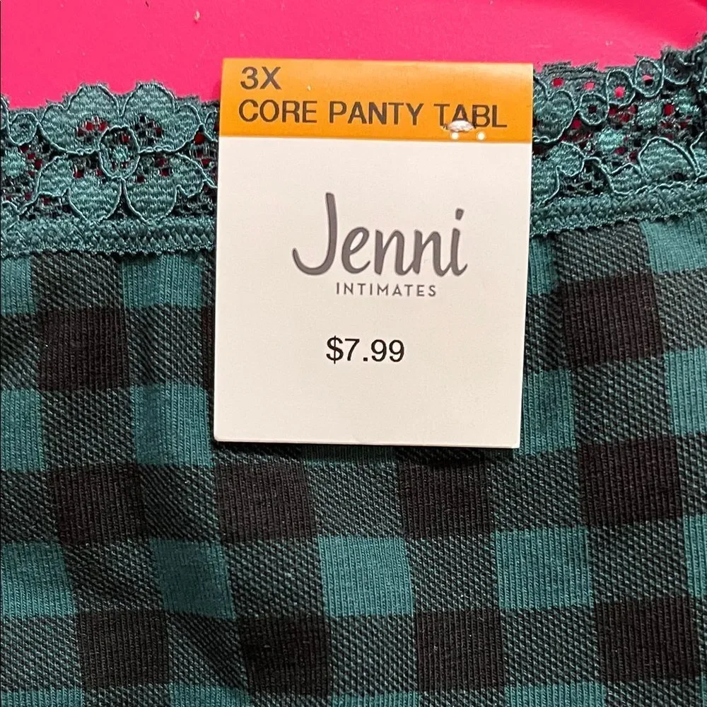 Jenni Plus Green and Black Buffalo Check Lace Panties Sz 3X